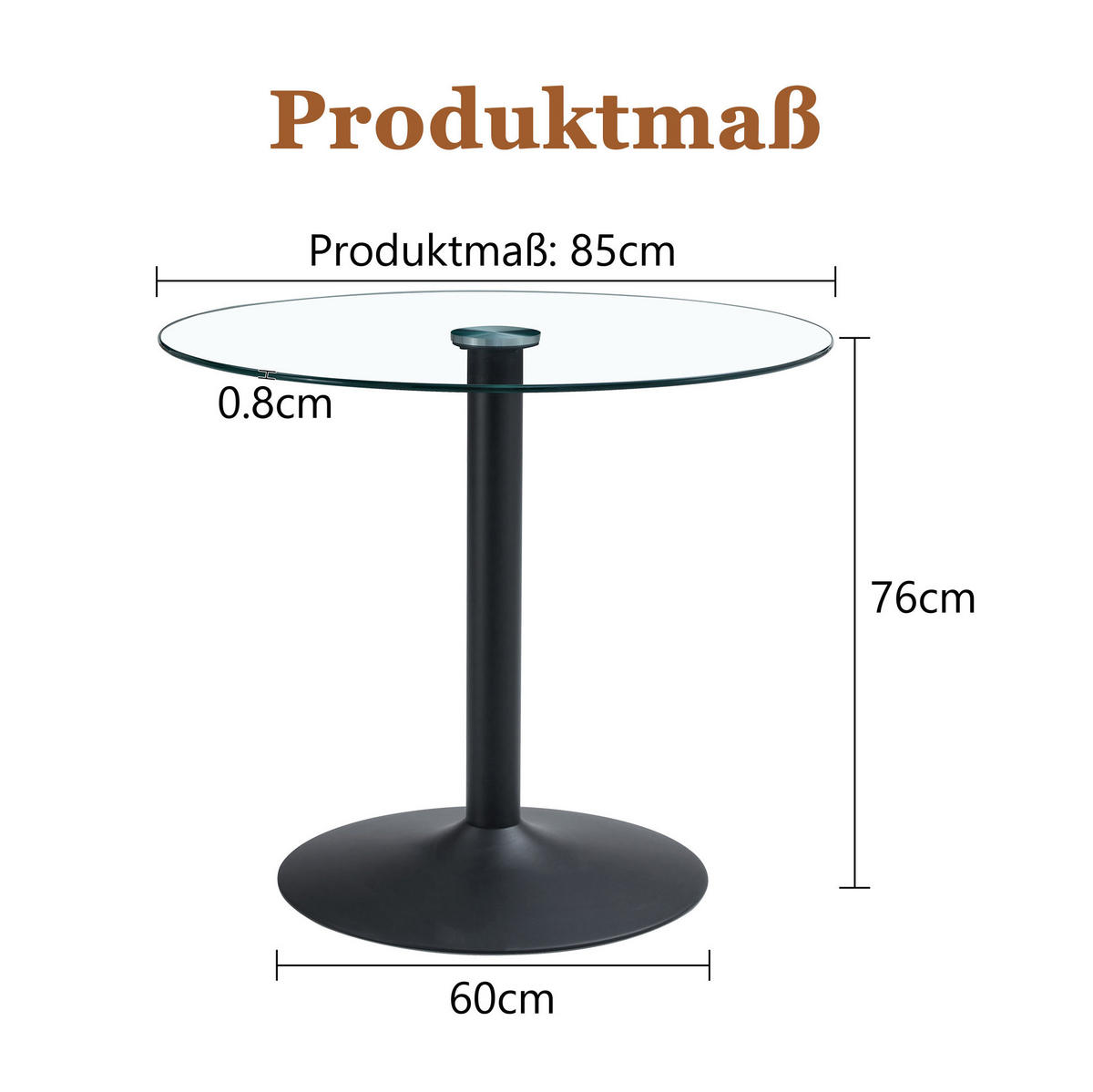 ESSTISCH 85/76 cm Schwarz/Transparent aus Glas und Metall - Schwarz, Holzwerkstoff (85/85/76cm) - OKMYHOME
