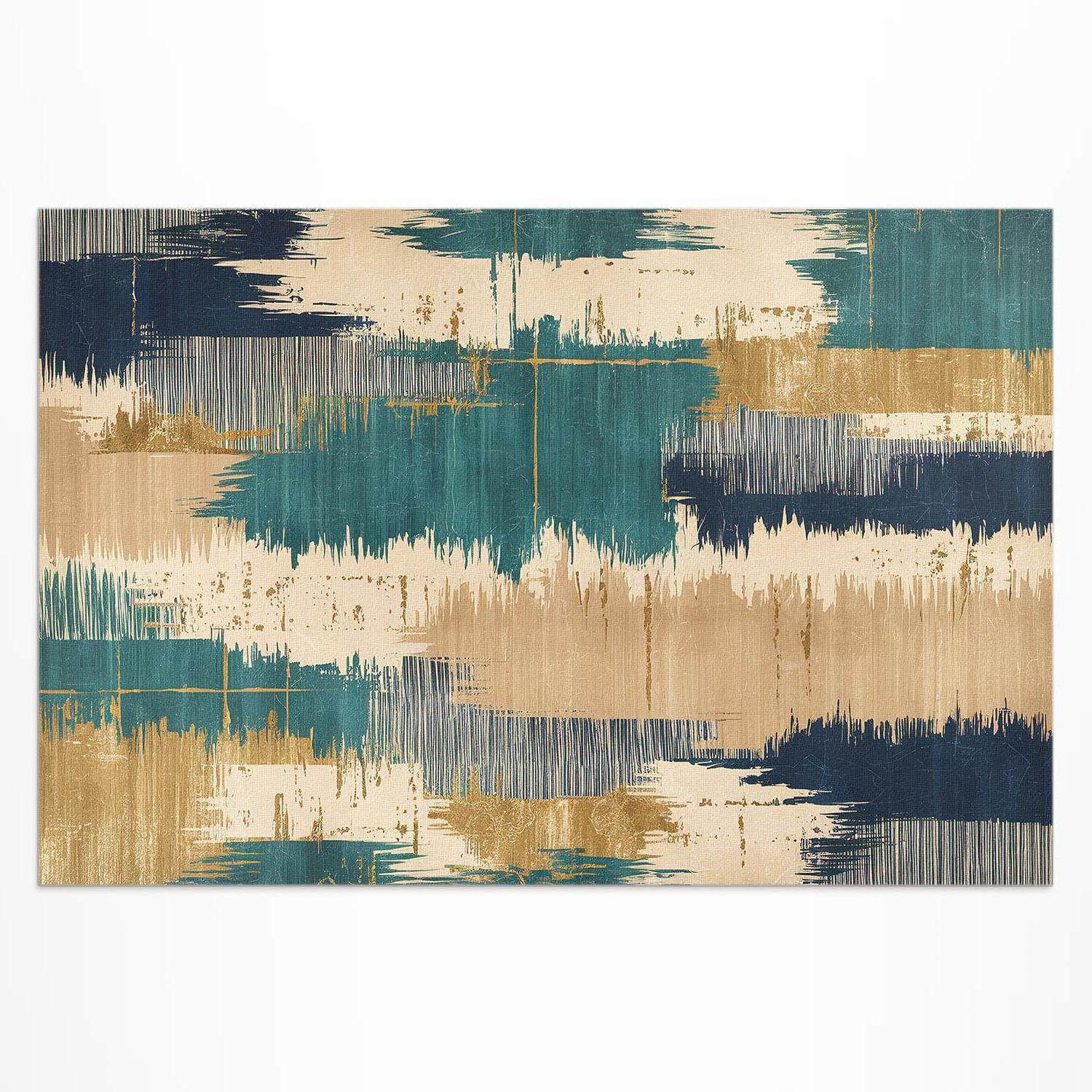 TEPPICH 150x225 cm Abstrakte Farbspuren Retro Effekt - Petrol, Kunststoff (150/225cm) - Wallfluent