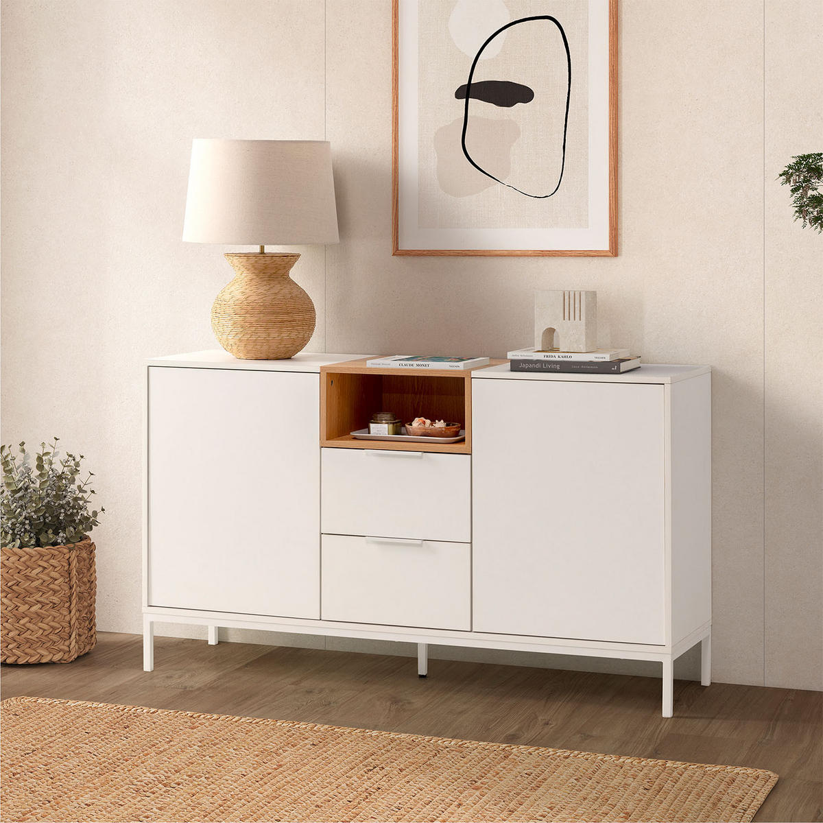 SIDEBOARD Nieve 2 türen 2 schubladen Weiß - Weiß, Holzwerkstoff (140/80/40cm)