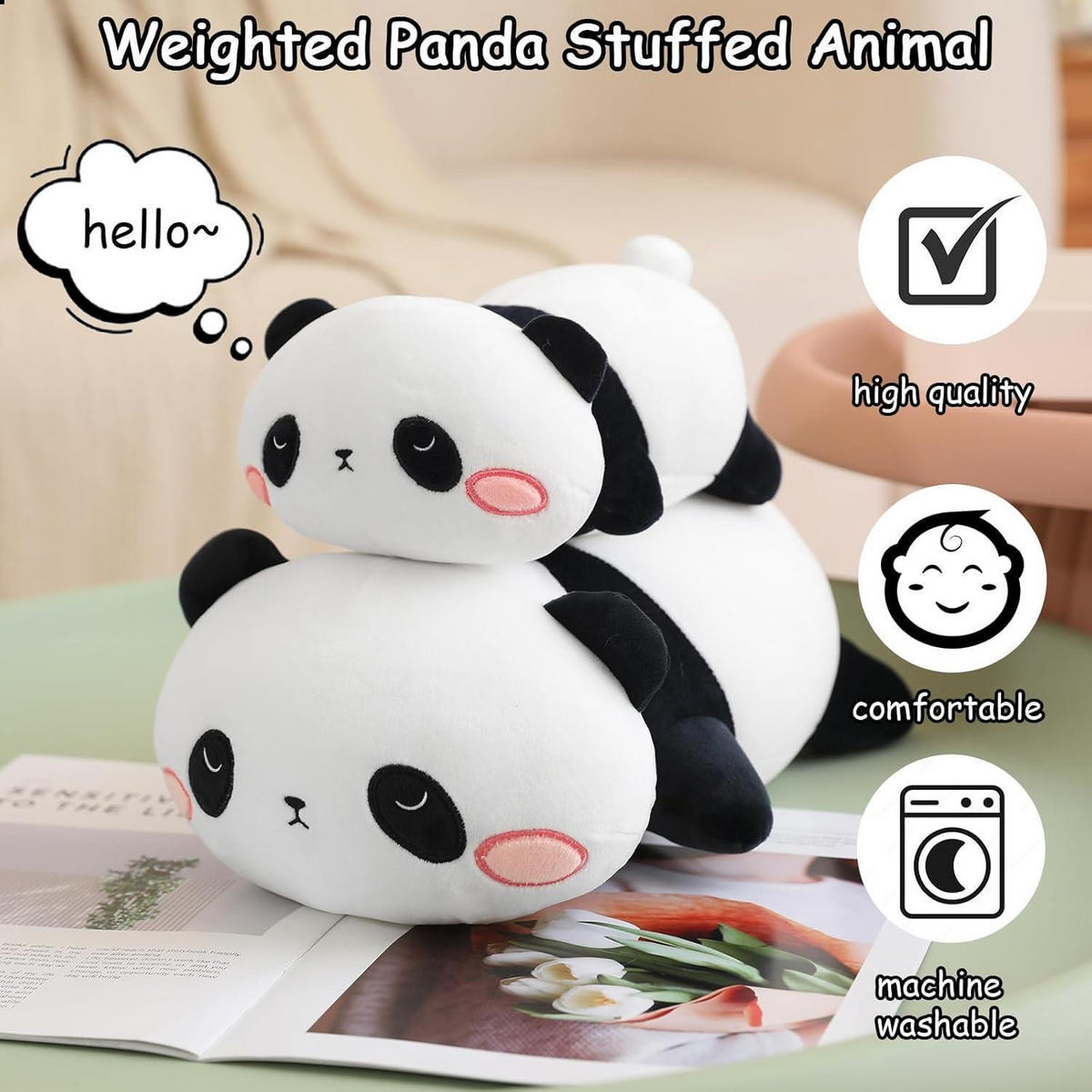 PLÜSCHKISSEN Panda 35 cm - Multicolor, Textil (12.7/20.3cm)