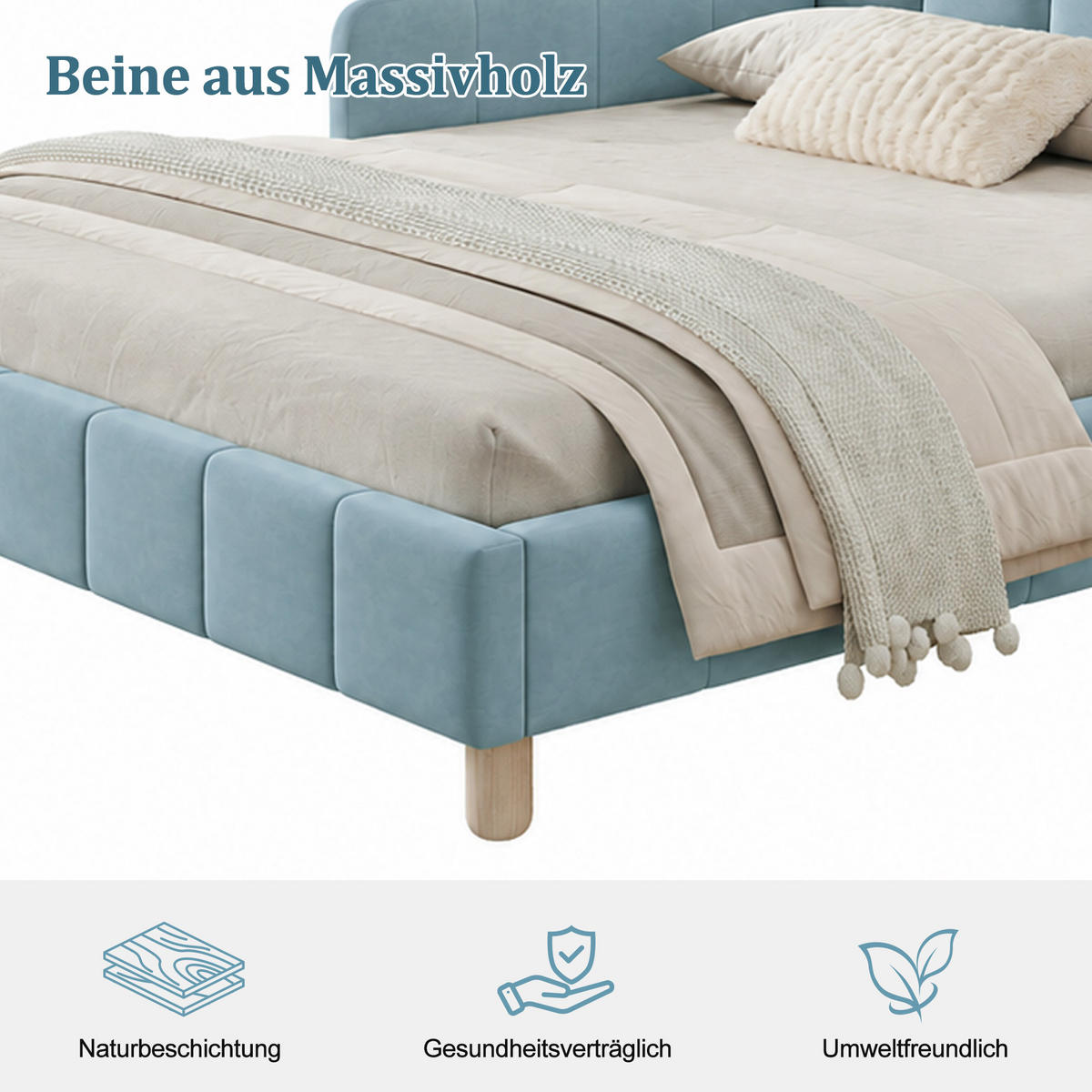 POLSTERBETT 140x200cm, Blau, Samt, Rausfallschutz - Blau, Textil (140/200cm) - FLIEKS