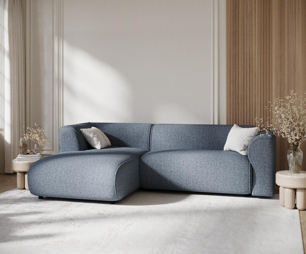 ECKSOFA Melani Denimblau Webstoff - Schwarz/Dunkelblau, Holz/Holzwerkstoff (253/153cm) - Maison de Reve