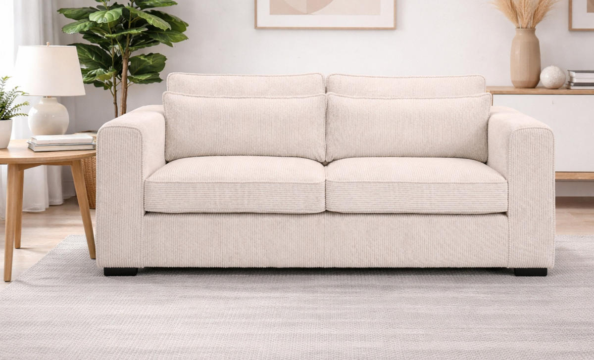 SOFA grau-beige Cord 3-Sitzer 241 cm, Couch mit Wellenfederung - Beige/Schwarz, Holzwerkstoff/Kunststoff (241/92/112cm) - Inn.Furn