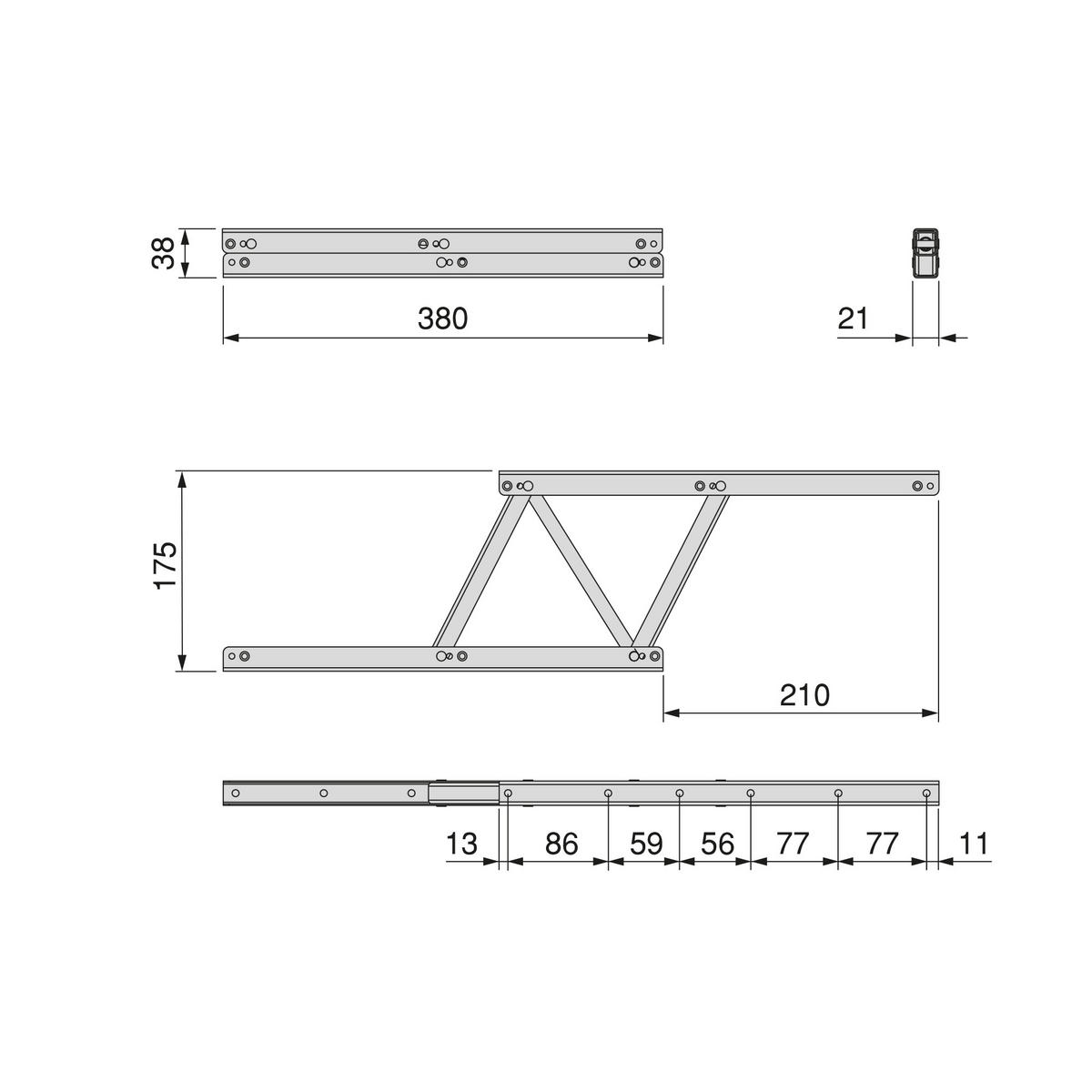 HEBEMECHANISMUS-SET Couchtisch, ermöglicht das Anheben des Tisches um 135 mm, Stahl, Schwarz lackiert - Schwarz, Metall (38/2.1/4cm) - EMUCA