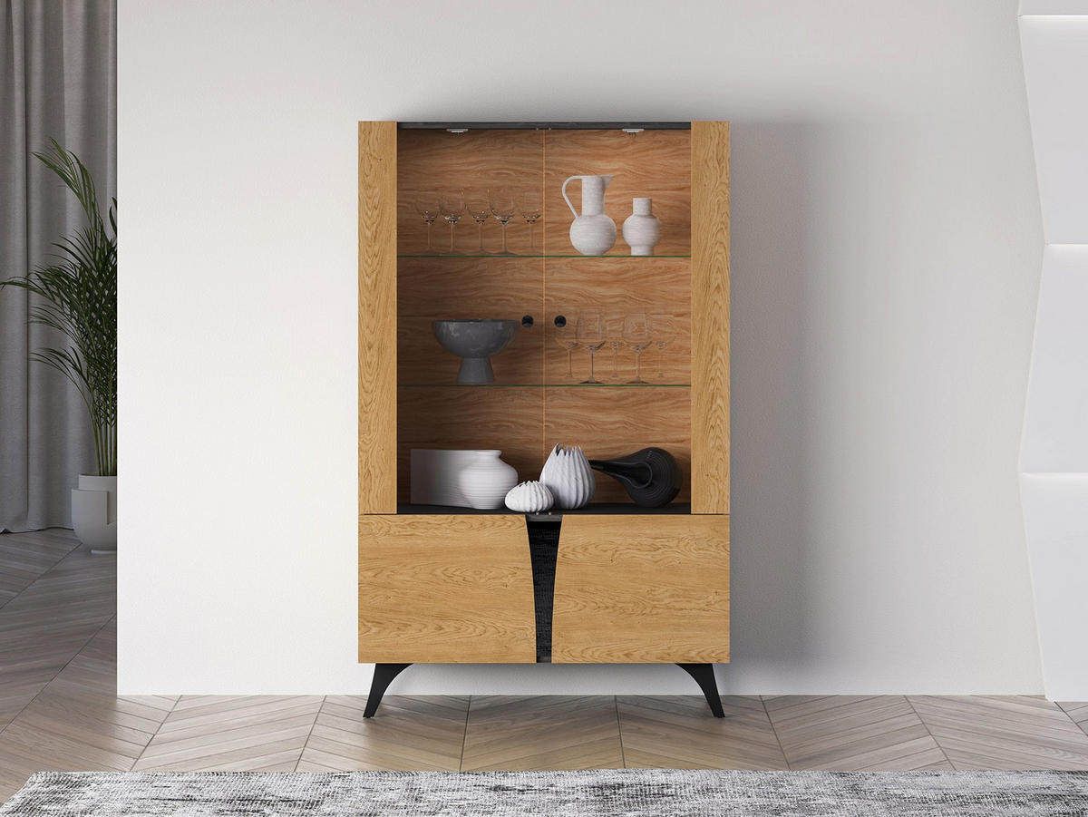 VITRINE – 95 cm – Toscania – Schwarz / Eichefarben - Eichefarben/Schwarz, Holzwerkstoff (95/152/40cm) - hi-markt