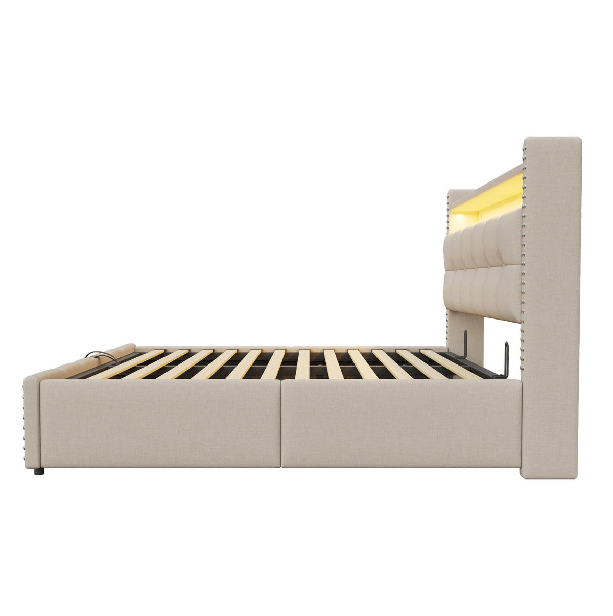 POLSTERBETT mit Stauraum und LED 180x200 cm Beige - Beige, Metall (180/200cm) - Meubliv