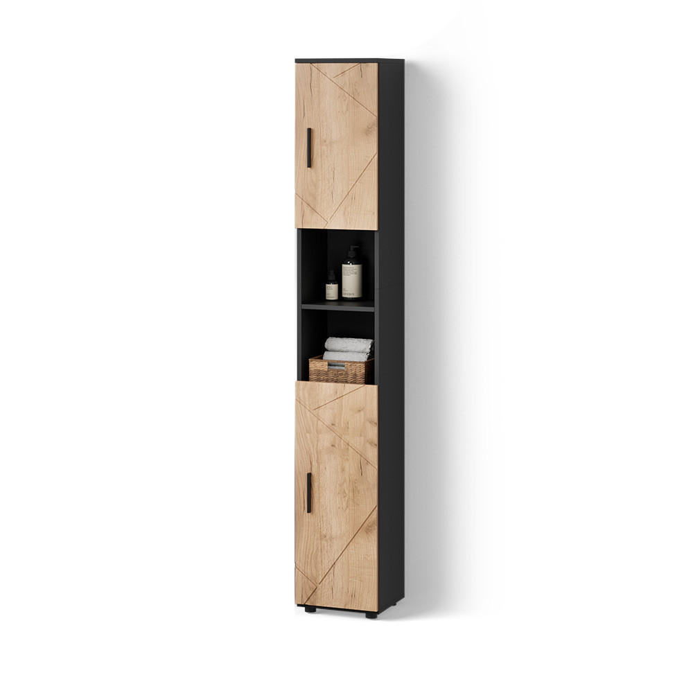 BADSCHRANK Ronco Goldkraft Eiche/Anthrazit 30 x 192 cm - Eiche Wotan, Holzwerkstoff (30/192/30cm) - Livinity®
