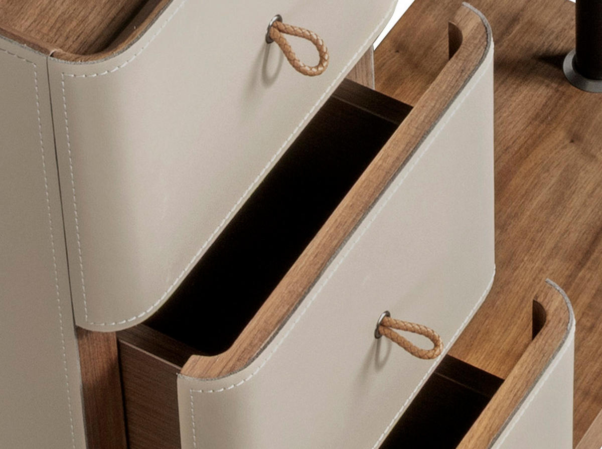 KLEIDERSTÄNDER aus Kunstleder in Nerz, Nussbaum und schwarzem Stahl mit Spiegel 84/30/190 cm - Dunkelbraun/Schwarz, Leder/Holz (84/190/30cm) - ANGEL CERDA