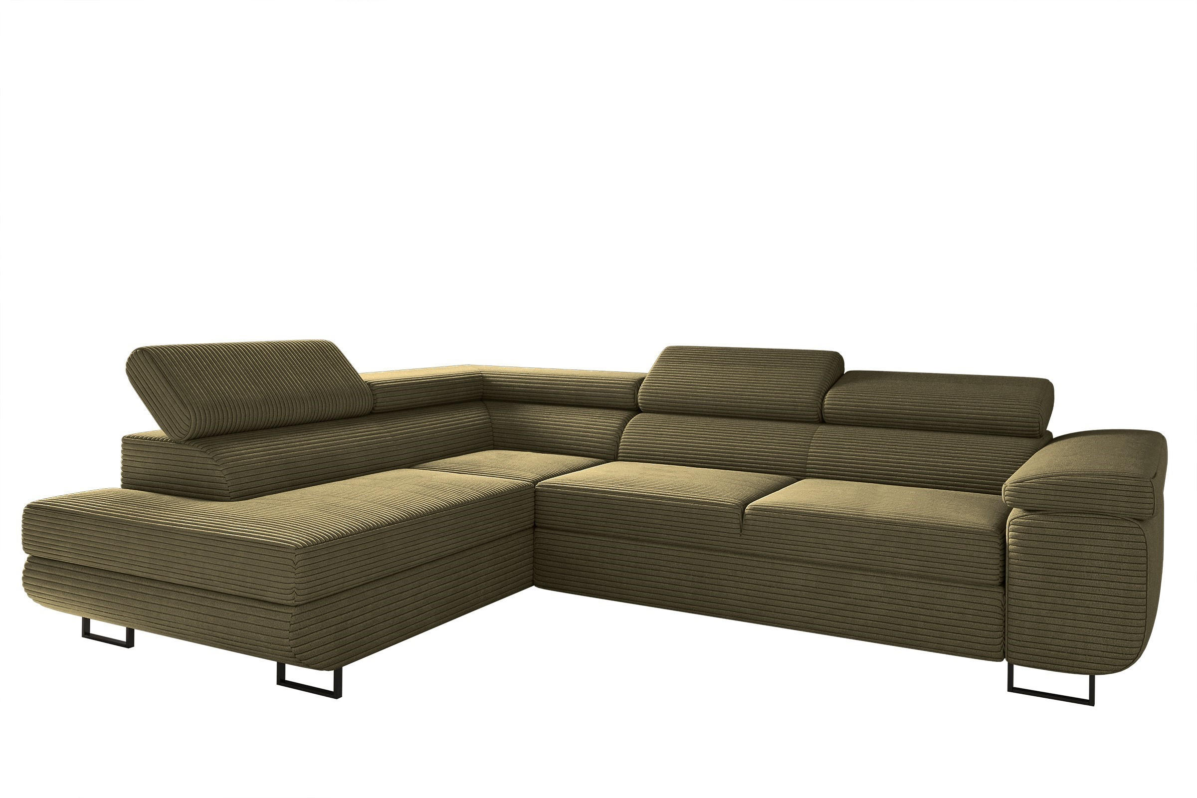 ECKSOFA ATOMIC Mit Schlaffunktion, Stoff Poso, Olive, Links - Olivgrün, Holz (203/277cm) - Kaiser Möbel