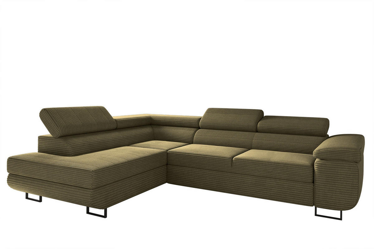 ECKSOFA ATOMIC Mit Schlaffunktion, Stoff Poso, Olive, Links - Olivgrün, Holz (203/277cm) - Kaiser Möbel