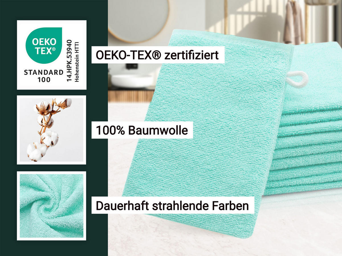 WASCHHANDSCHUH, 10er-Set, 16x21 cm, 100% Baumwolle, Grün - Grün, Textil (16/21cm) - Zollner