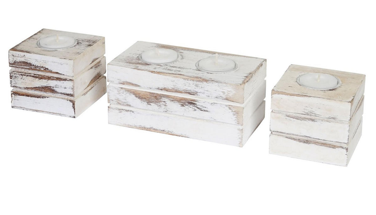SET SVÍČKOVÝCH DRŽÁKŮ Čistě bílá barva, sada 3 kusů - bílá, dřevo (7cm) - MCW
