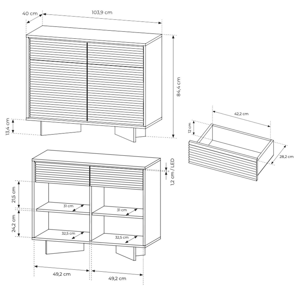 KOMMODE: Naturbolivar, 103,9 x 84,4 x 40 cm - Eichefarben, Holzwerkstoff (103.9/84.4/40cm) - 3XE LIVING