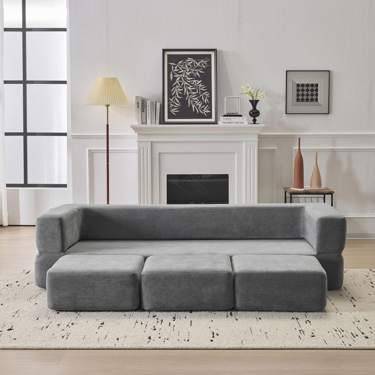 BODENSOFA modular als Schlafsofa Chenille Grau - Grau, Kunststoff (75.5/50/201cm) - Meubliv