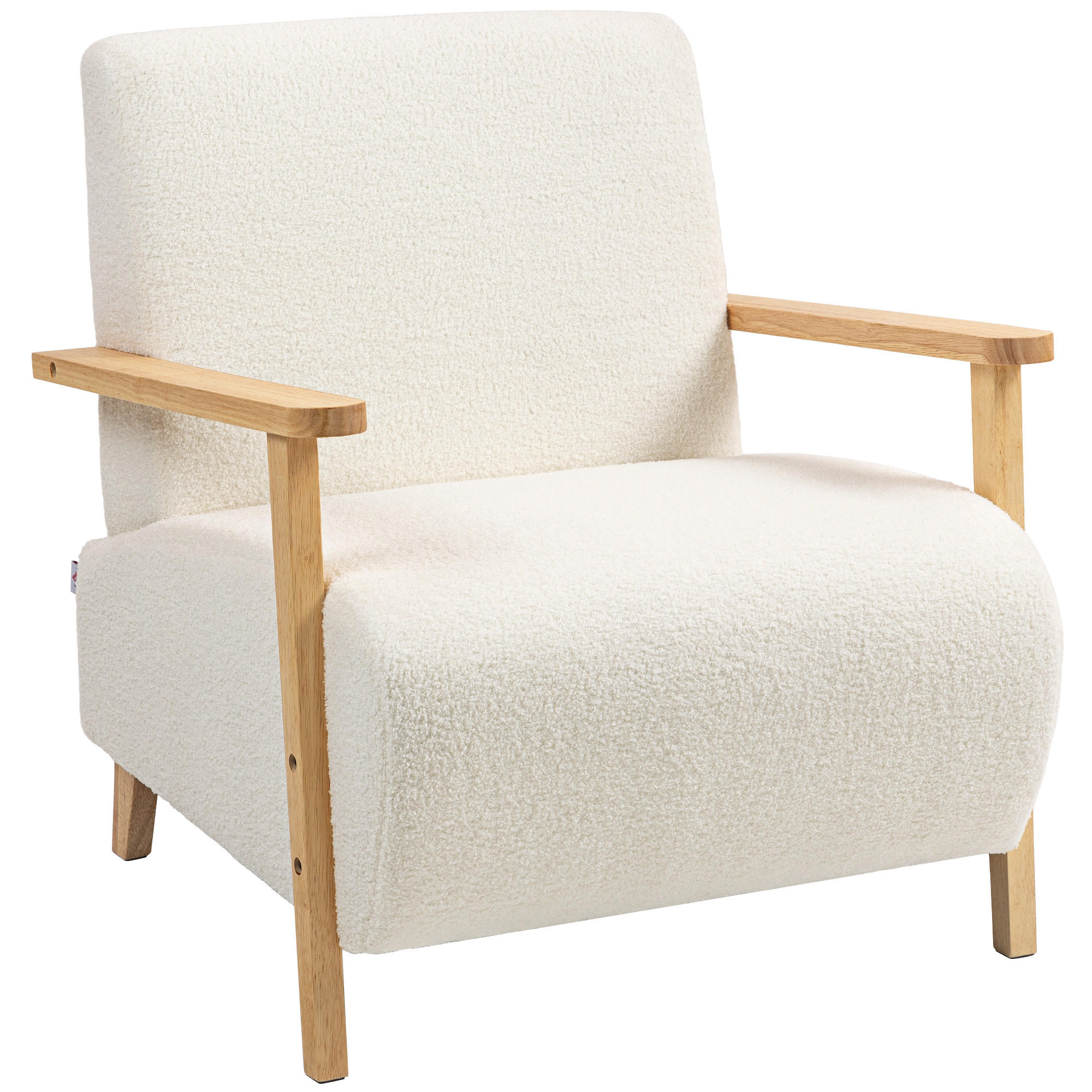 SESSEL mit Rückenlehne, Armlehnen, Gepolstert Loungesessel mit Sherpa-Optik - Weiß, Kunststoff (74.5/78/76cm) - HOMCOM