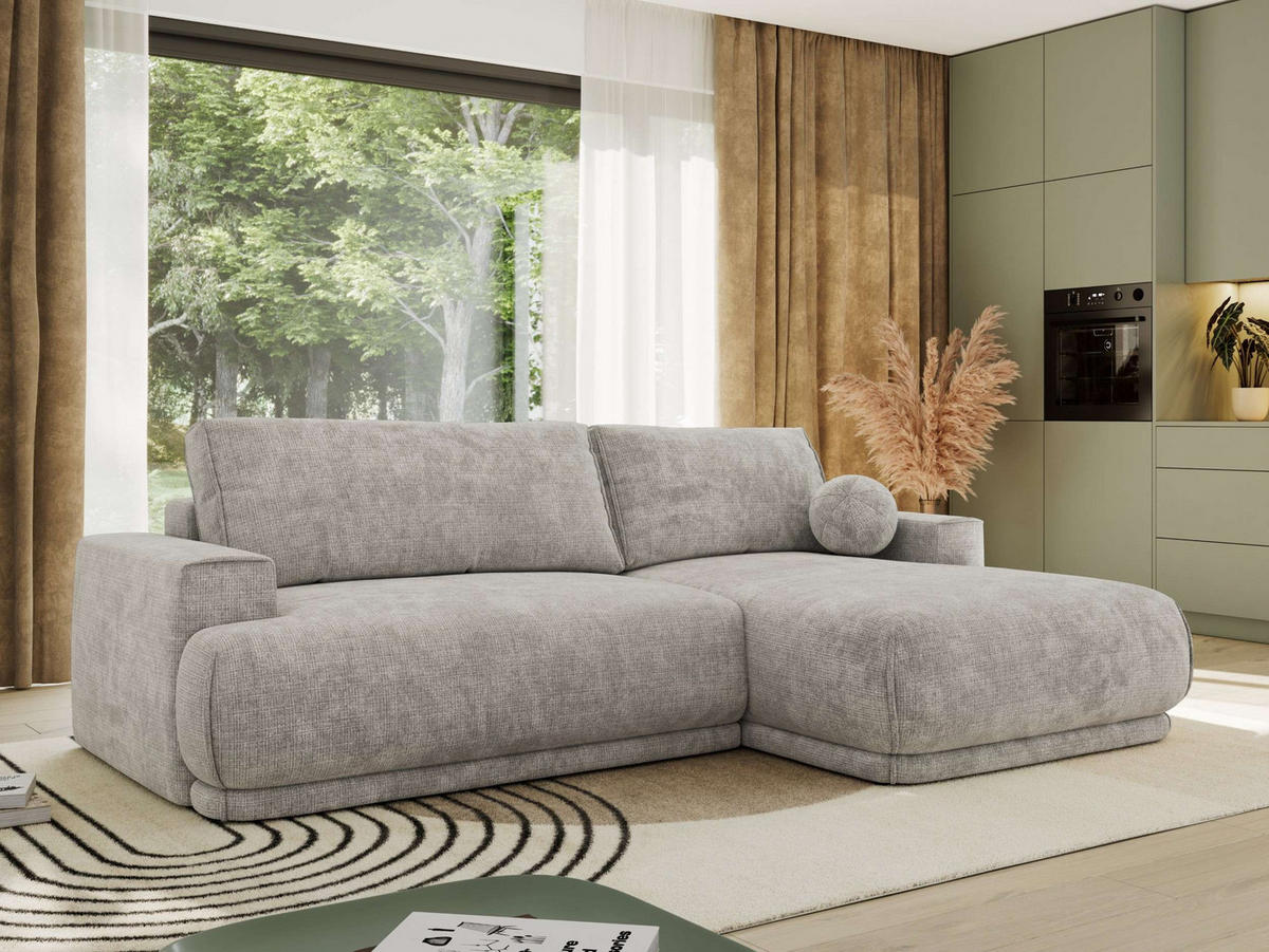 ECKSCHLAFSOFA RINA L Hellgrau Schenille grob gewebt - rechts - Hellgrau/Schwarz, Kunststoff/Textil (170/267cm) - MKS