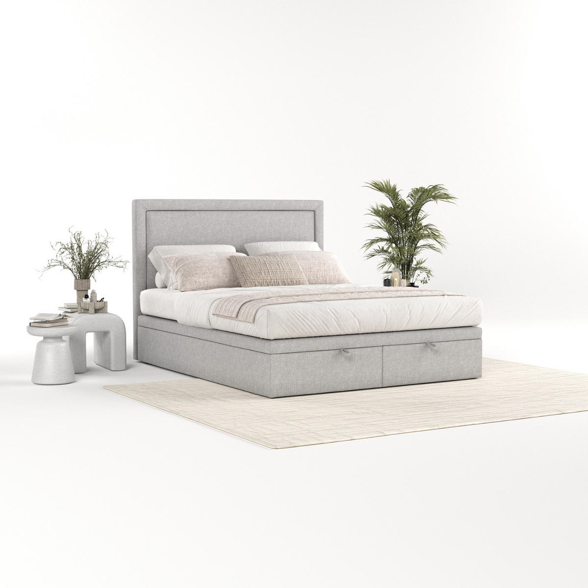 POLSTERBETT Salma mit Stauraum 140/200 cm Grau im Megan Stoff - Schwarz/Grau, Holz/Holzwerkstoff (140/200cm) - AltaBeds