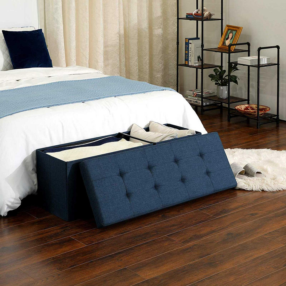 SITZTRUHE SITZBANK INDUSTRIE-DESIGN - Blau, Holzwerkstoff (38/38/110cm) - Hansiro