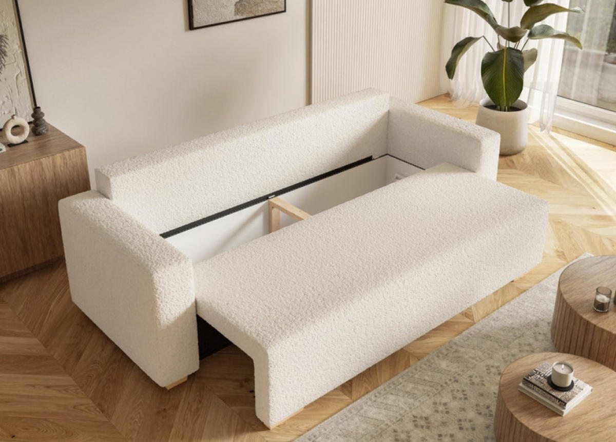 SOFA Ecru SOFIA Drei-Sitzer Stoff Bouclé - Ecru, Textil (236/92/85cm) - Sepro Meble