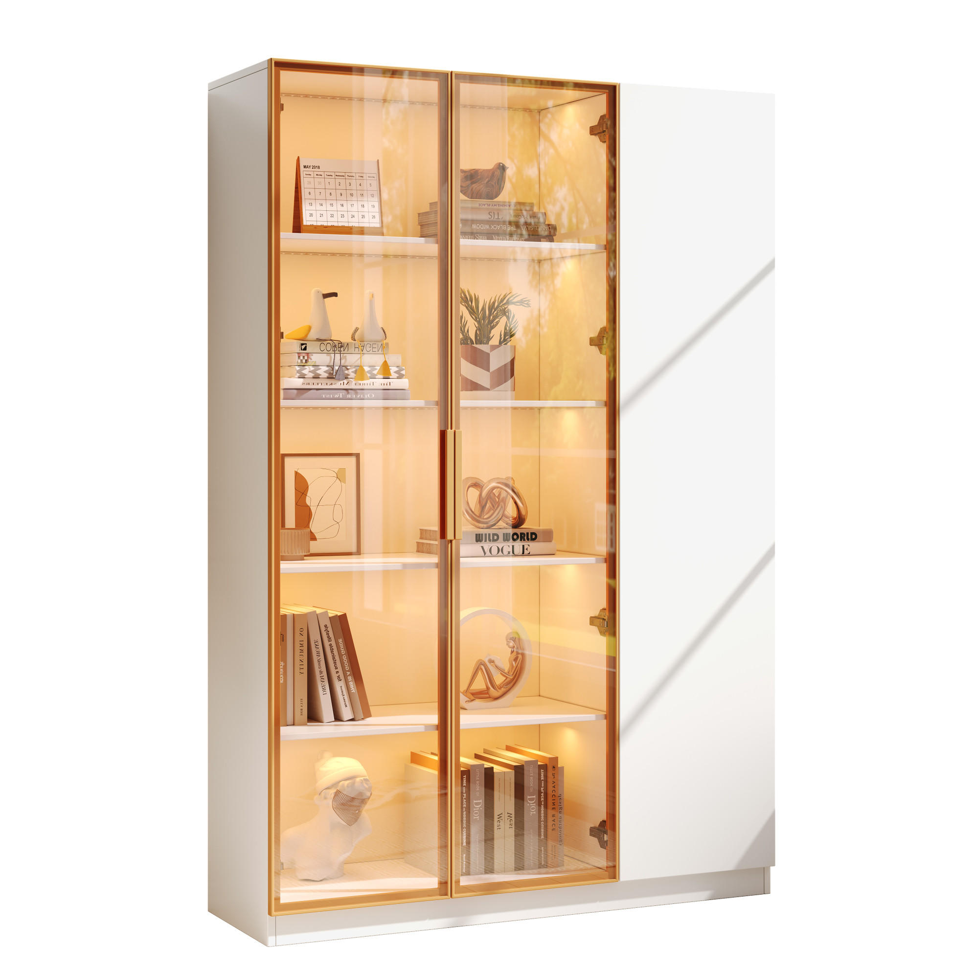 HIGHBOARD 110/35/165 cm in Weiß mit LED-Beleuchtung und Sicherheitsglas - Weiß, Holzwerkstoff (115/165/35cm) - Flora Grace