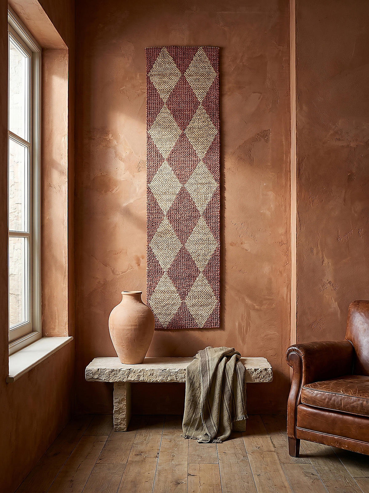 JUTETEPPICH BAIN, mit Rautenmuster, Terrakotta, 60 x 230 cm - Rot, Textil (60/230cm) - KADIMA DESIGN