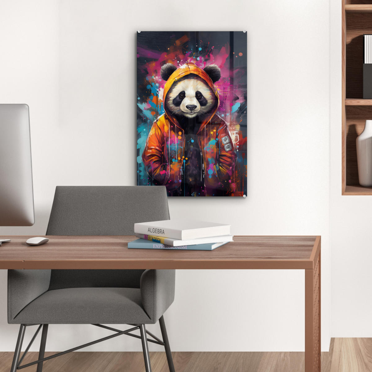 ACRYLGLASBILD Panda - Jacke - Graffiti - Orange 40x60 cm - Orange, Glas (40/60cm) - MuchoWow
