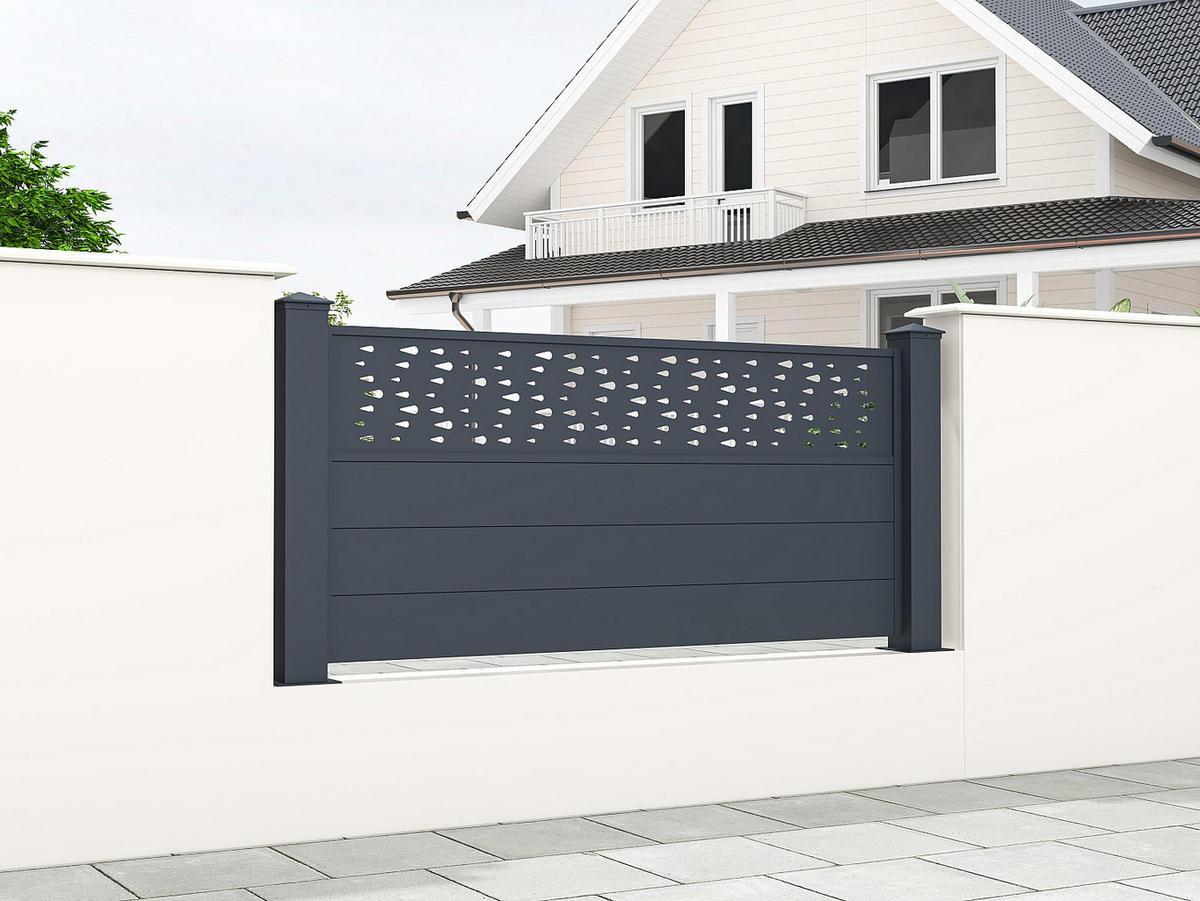 ZAUN - 168cm x 15.3cm - Aluminium - anthrazitgrau - BAZIO - Anthrazit, Metall (168/78cm) - Vente-Unique