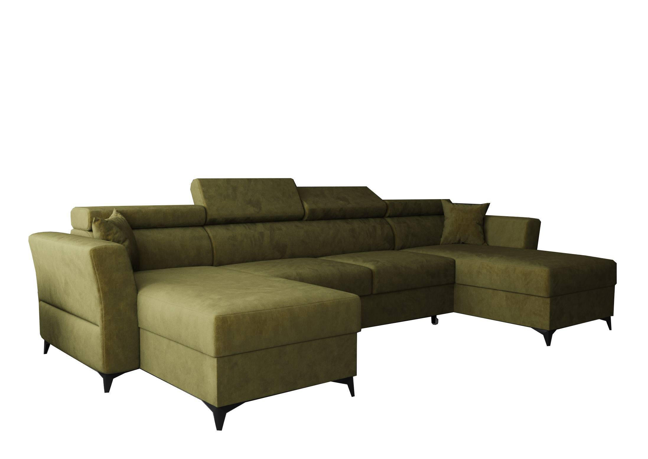 WOHNLANDSCHAFT Ribella Olivgrün 345/180/100 cm mit Schlaffunktion - Schwarz/Grün, Textil/Metall (345/100/180cm) - AX Living