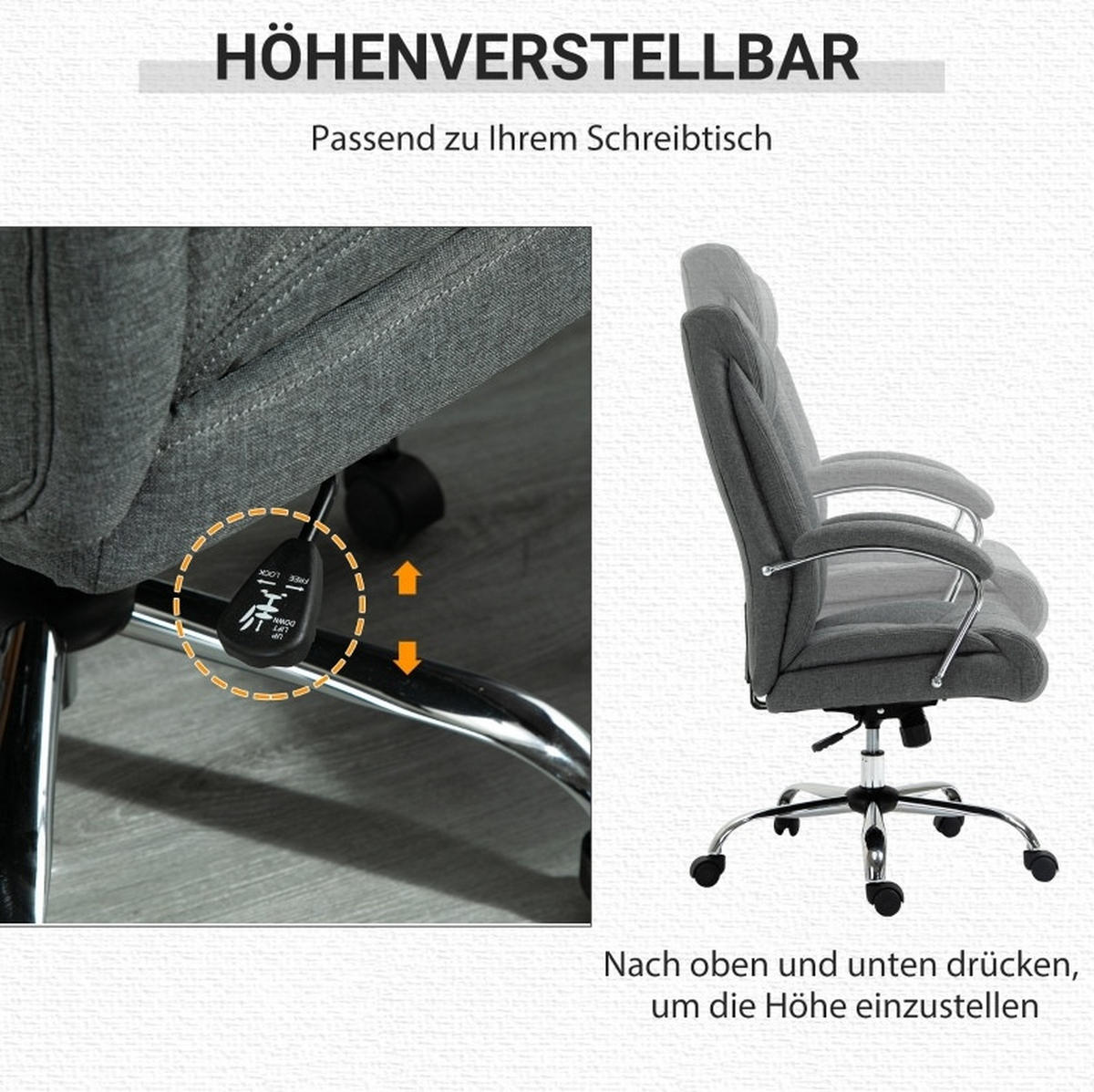 DREHSTUHL 65/78/110-118 cm, ergonomisch, höhenverstellbar und gepolstert, grau - Grau, Kunststoff (78/118/65cm) - Redom