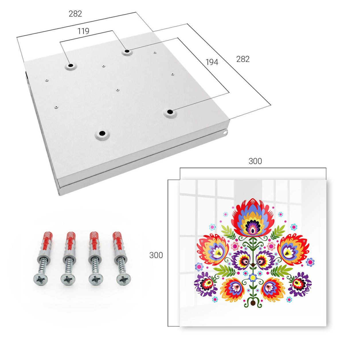 SCHLÜSSELBOX Weiß 30x30 cm – Türöffnung nach rechts - Volksblumen - Rot, Metall (30/30/5cm) - TULUP