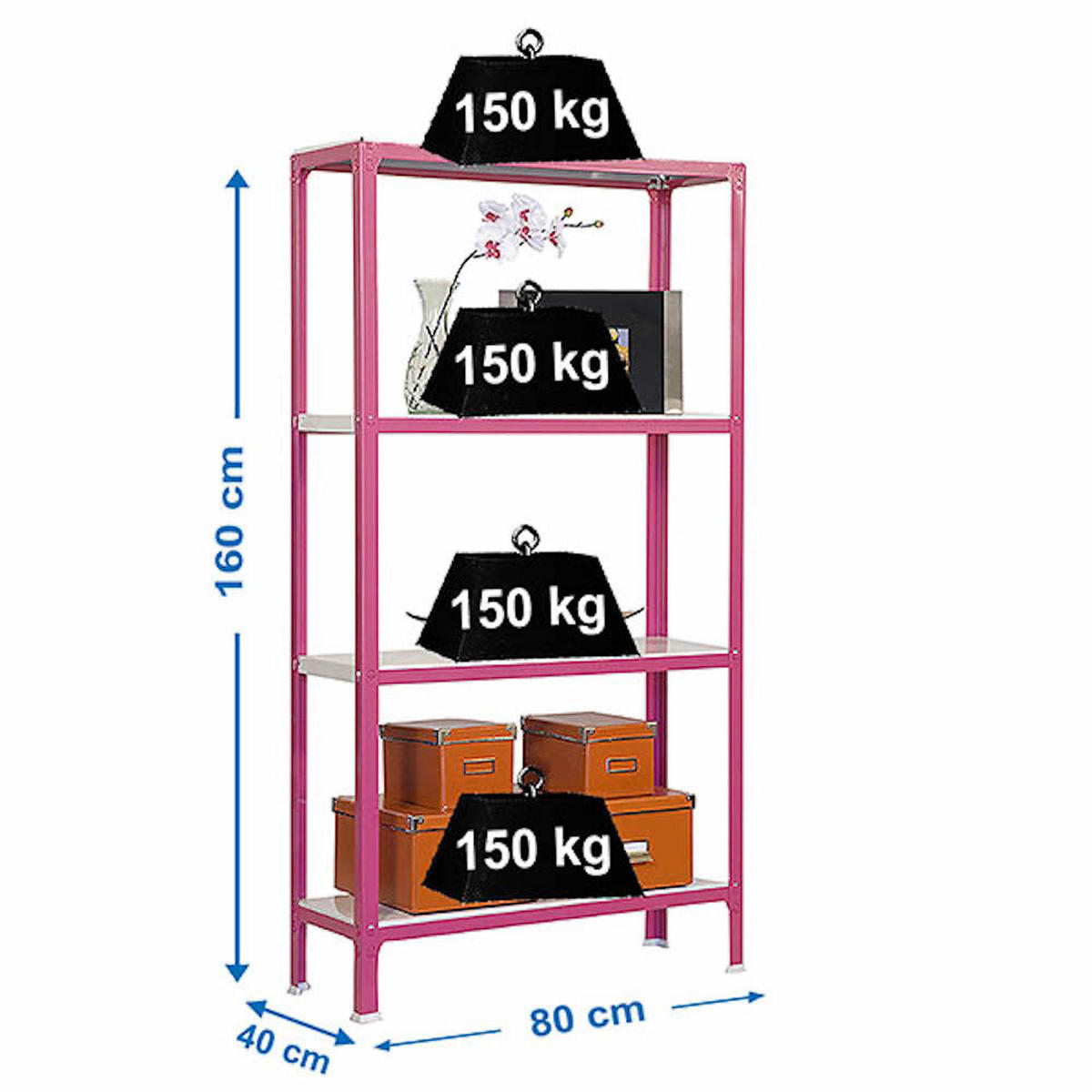 WOHNREGAL LIVING KOALA METAL mit 4 Fachböden | HxBxT 160x80x40cm | Fachlast 150kg | Rosa/Weiß - Rosa, Metall (80/160/40cm) - PROREGAL