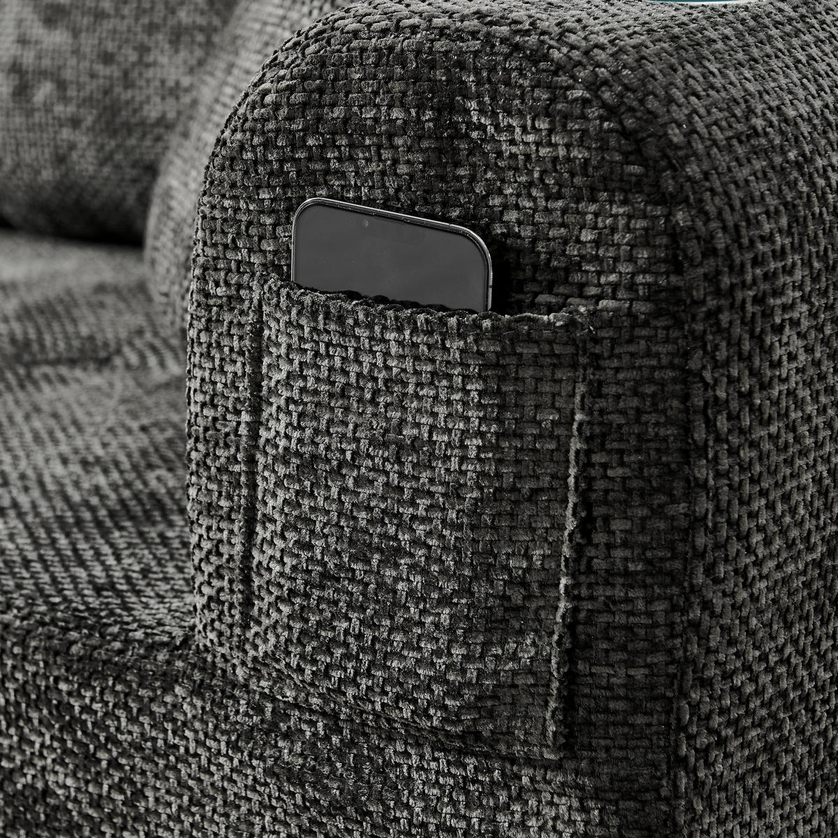 L-FÖRMIGES ECKSOFA Schwarz 255/170/67 cm 3-Sitzer mit Becherhalter und Seitentaschen - Schwarz, Textil (255/170cm) - PANGIVO