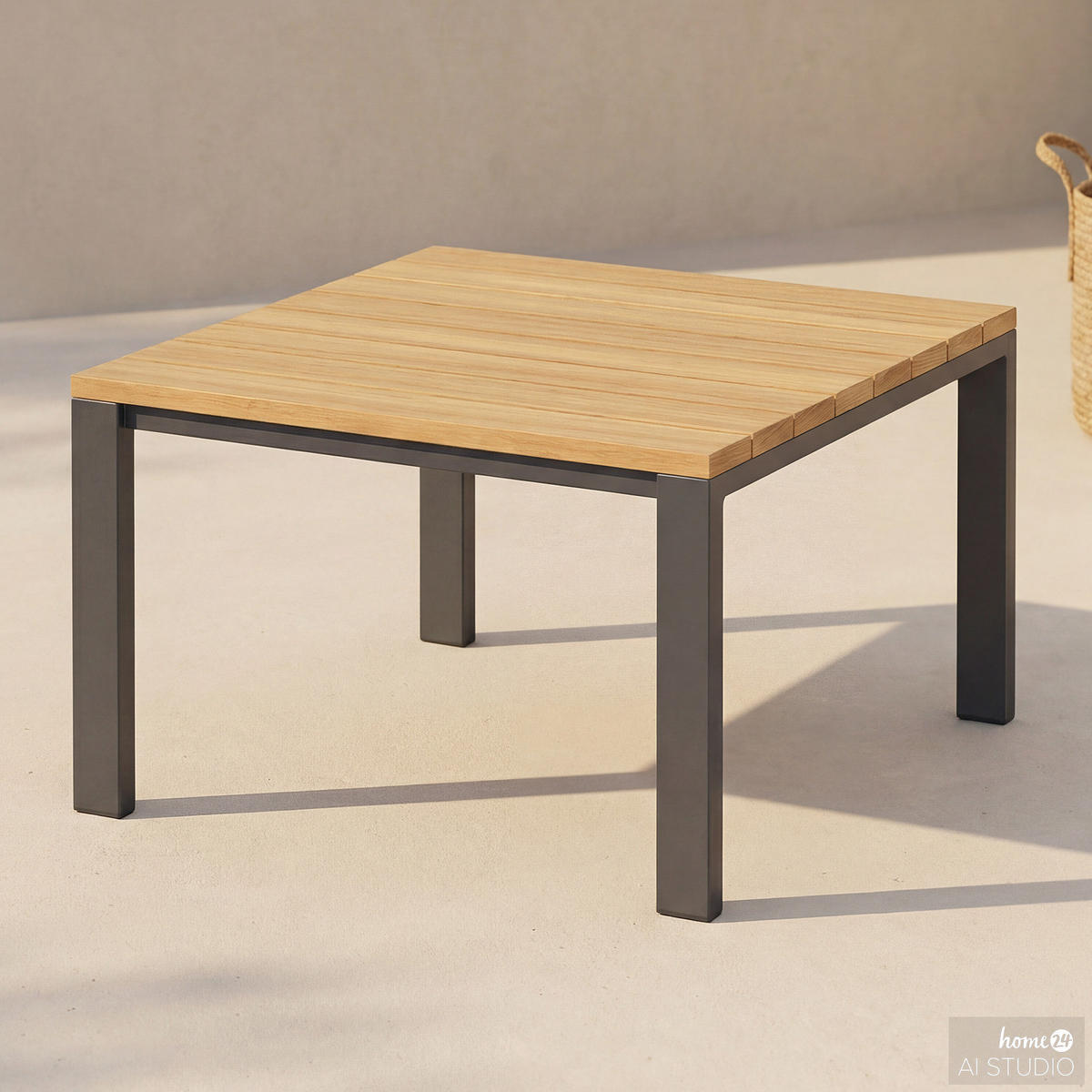 LOUNGETISCH - Aluminium / Eukalyptus massiv - Anthrazit / Braun - Braun/Grau, Holz/Metall (65/65/40cm) - home24