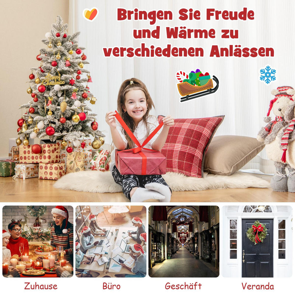 WEIHNACHTSBAUM beflockte Tannenform mit bunten LEDs 100 cm grün - Grün, Metall (100cm) - COSTWAY