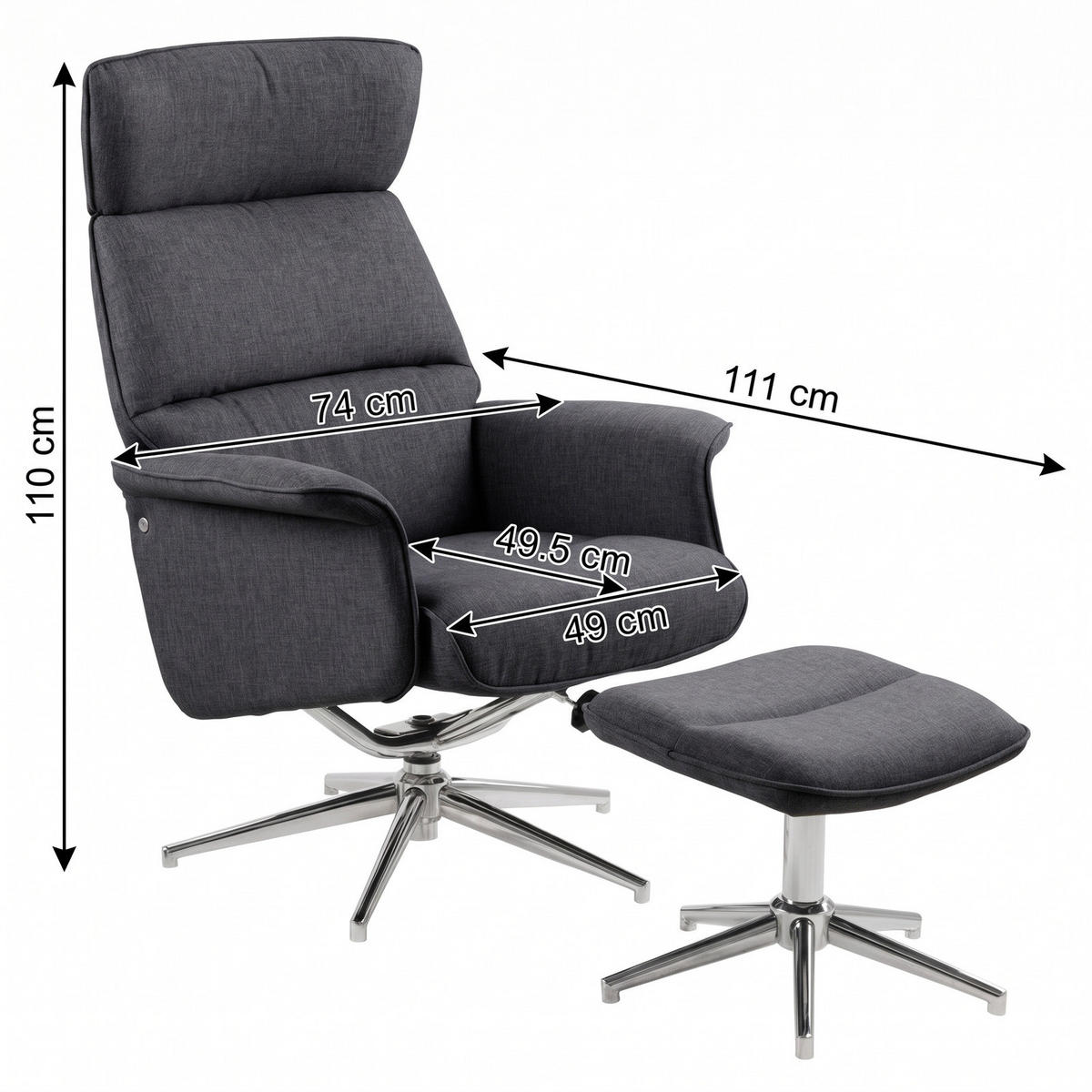 SESSEL dunkelgrau - Grau, Holzwerkstoff/Textil (74/110/111cm) - ebuy24