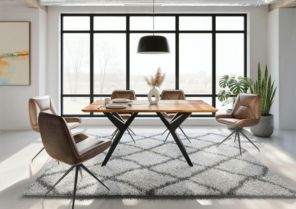 ESSTISCH Akazie 160x90x76 natur lackiert / Epoxid schwarz, Sterngestell anthrazit matt EPOXY - Naturfarben, Holz (160/90/76cm) - Massivmoebel24
