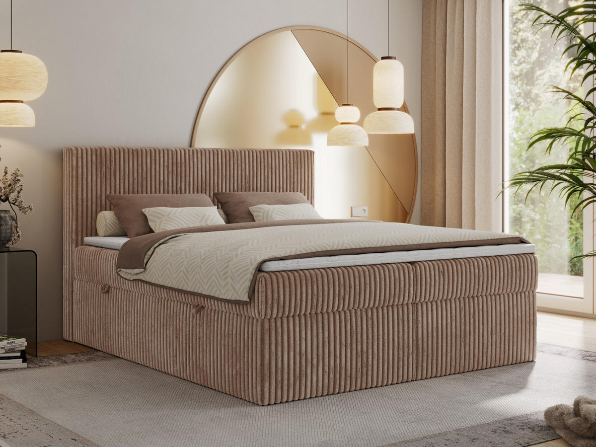 BOXBETT TILIANO 160/200 - Braun Cord - H3 - Braun, Textil (160/200cm)