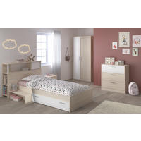KINDERZIMMER Set 5-tlg Kleiderschrank Kommode Stauraumbett 90 x 200 cm - Silberfarben/Weiß, Holzwerkstoff/Kunststoff (121/180/233cm) - Parisot Meuble