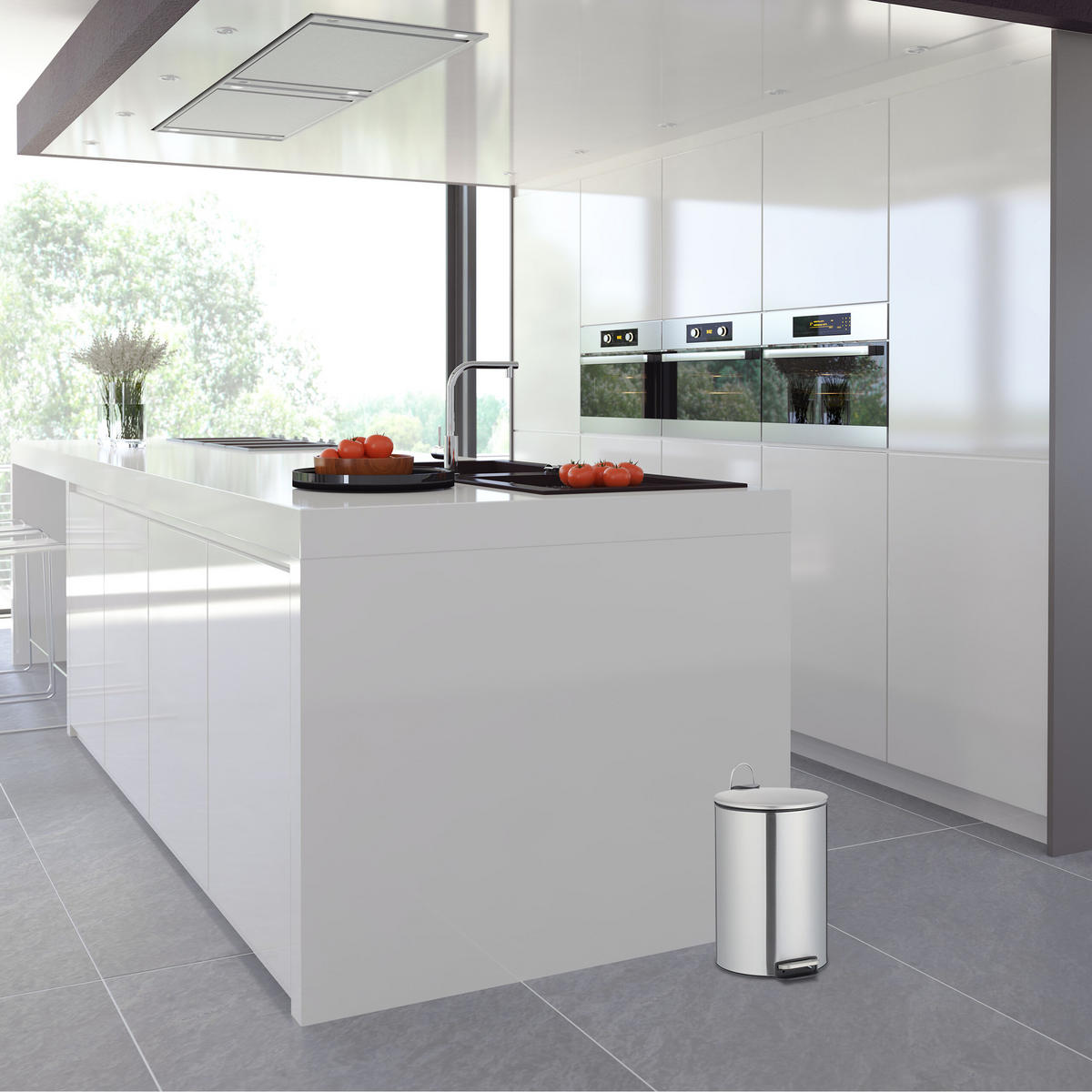 KÔŠ s pedálom - strieborná, kov/plast (25/38/30cm) - Relaxdays