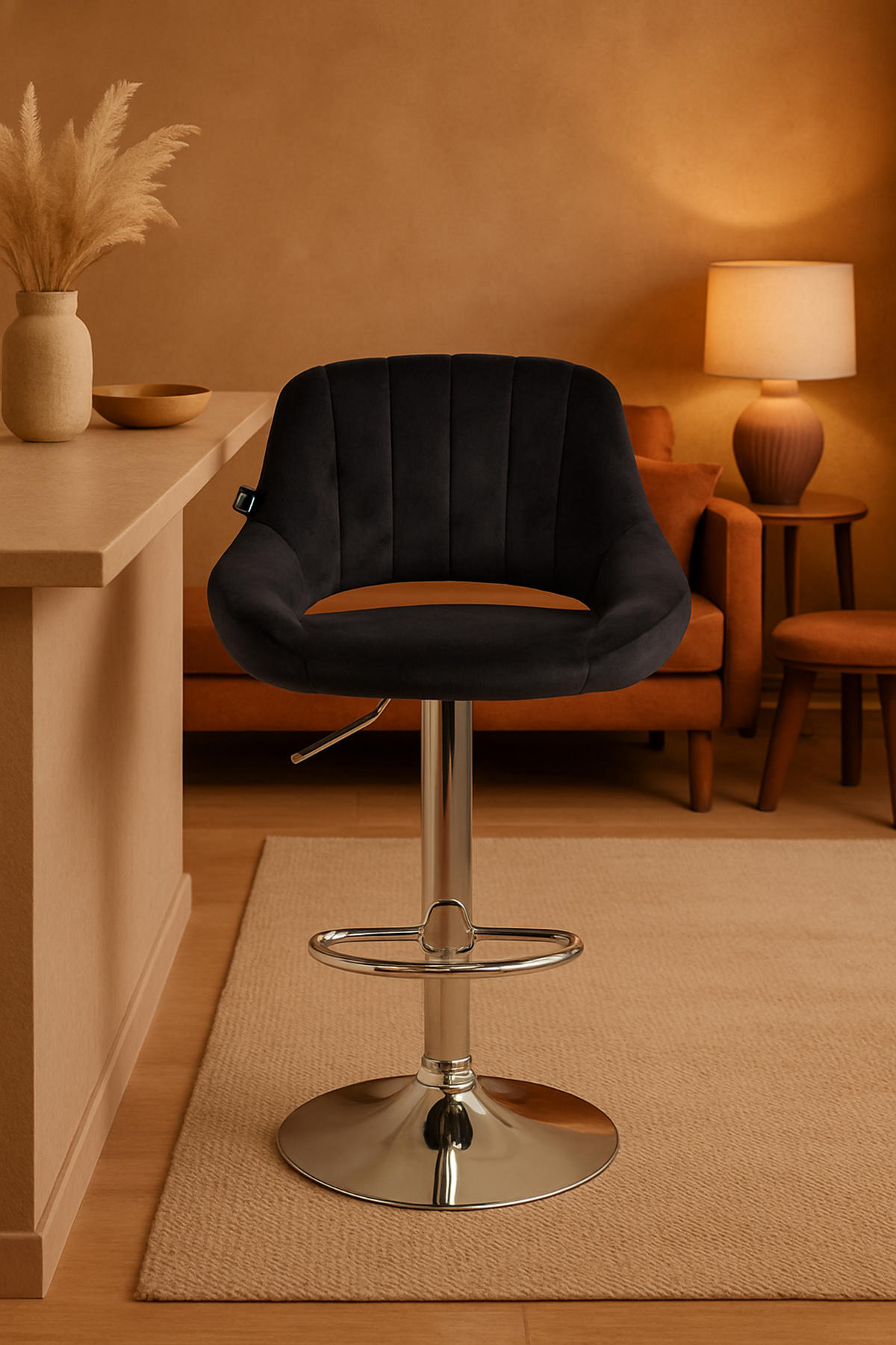 BARHOCKER Milos Samt chrom schwarz - Chromfarben/Schwarz, Textil/Metall (47/106/48cm) - TPFLiving