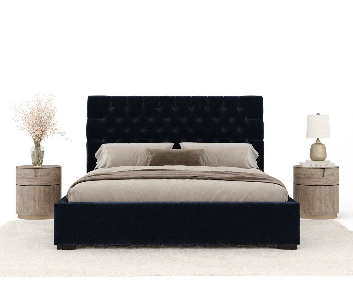 POLSTERBETT Vezzola Marineblau 180/200 cm im Chenille-Stoff - Schwarz/Naturfarben, Holz/Holzwerkstoff (180/200cm) - Maison de Reve
