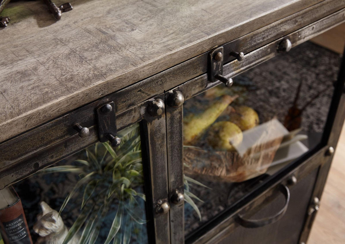 SIDEBOARD Mango 90x40x90 grau lackiert HEAVY INDUSTRY #114 - Grau, Metall (90/90/40cm) - Massivmoebel24