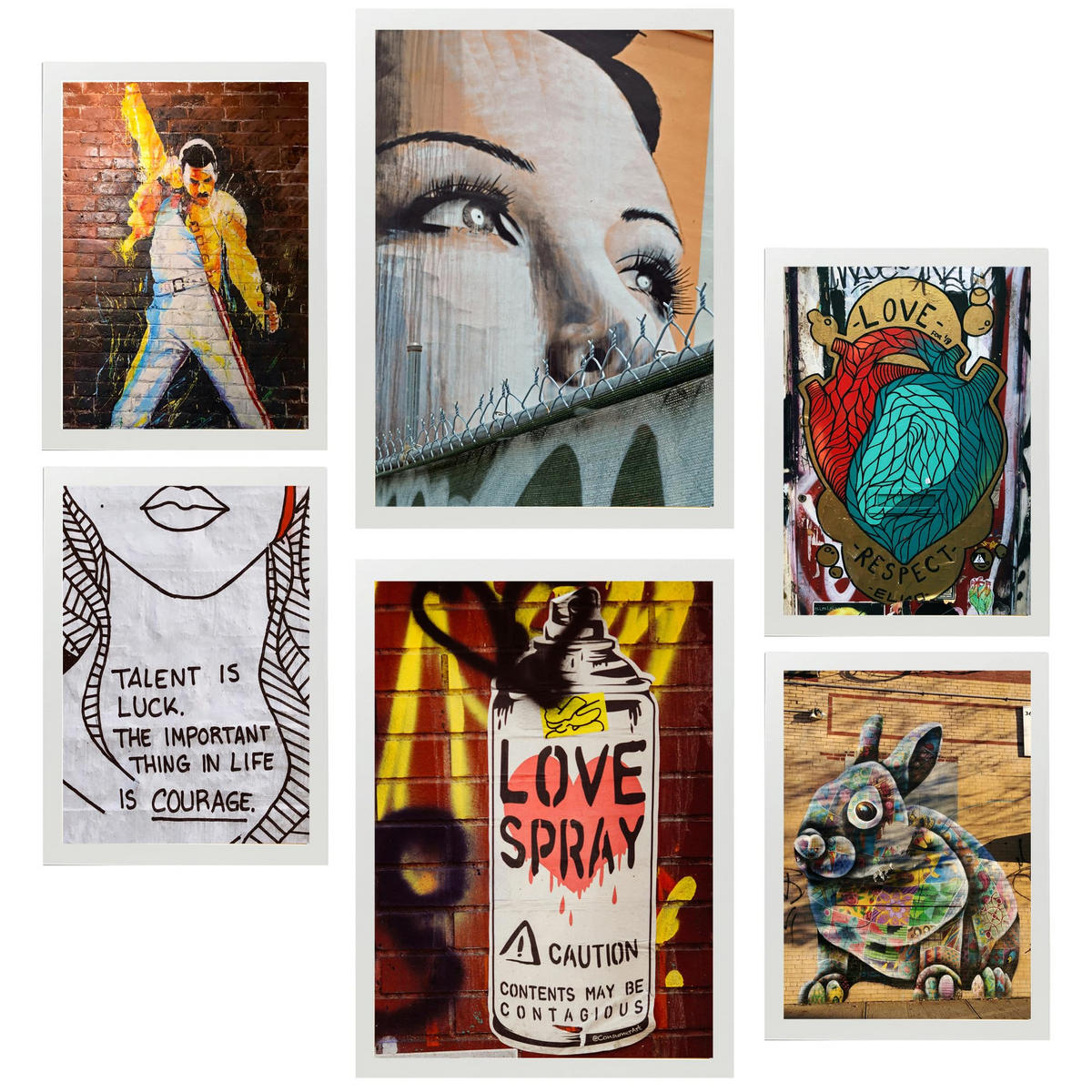 POSTER Set Mit 6 Graffiti Kunst Voller Farbe Anspruch Auf Wandgemälde A3 & A4 Weißer Rahmen - Weiß, Papier (29/3cm) - Nacnic