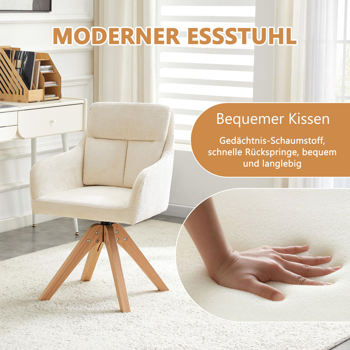 ARMLEHNSTUHL-SET DE-36632 2 Stück mit Samtbezug und Massivholzbeinen Hellbeige - Weiß, Holz (43/87/45cm) - ComfortXL