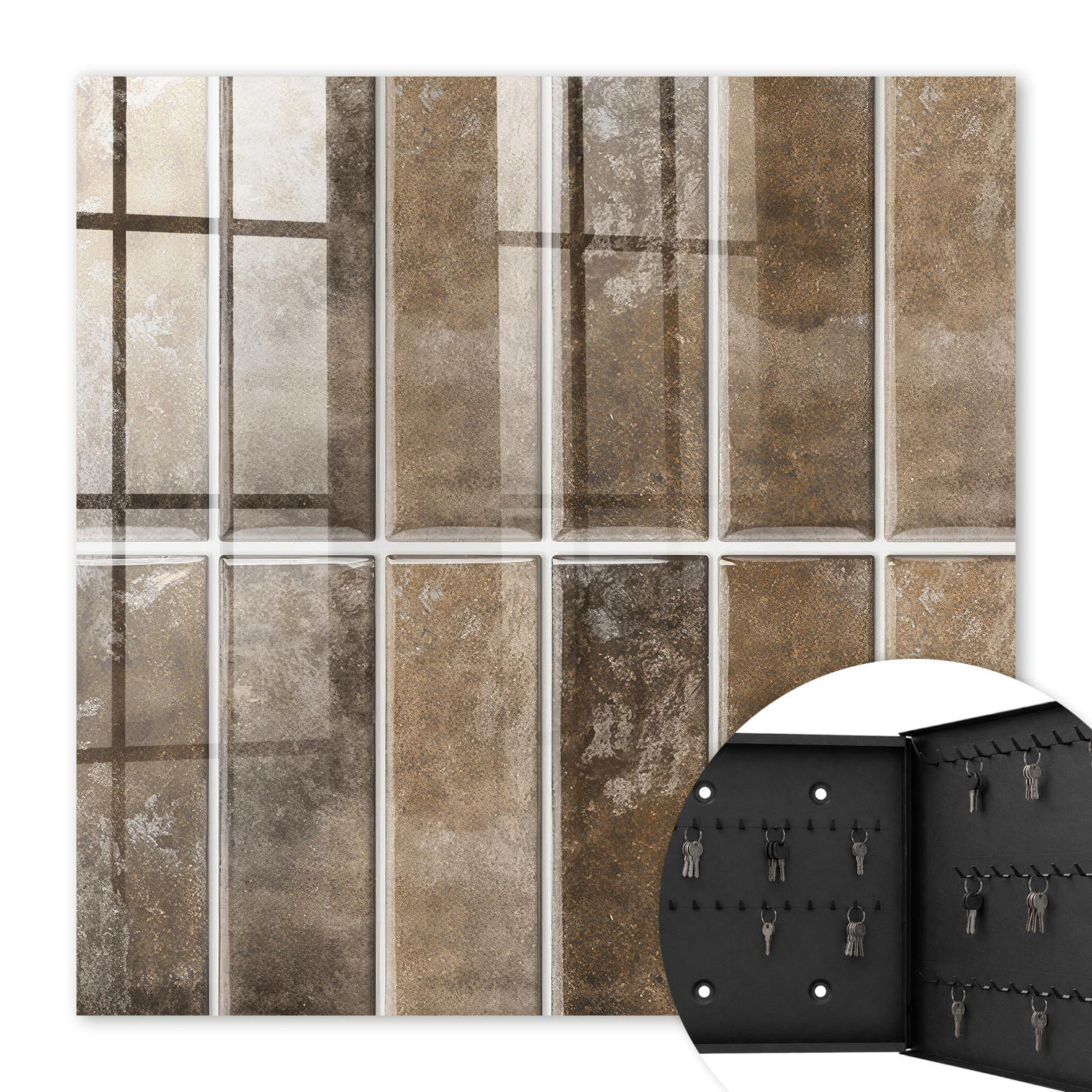 SCHLÜSSELBOX Schwarz 30x30 cm- Türöffnung nach rechts - Warme Fliesen - Braun, Metall (30/30/5cm) - TULUP