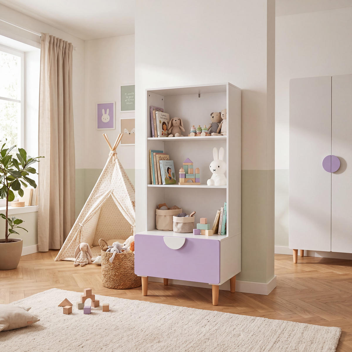 KINDERBÜCHERREGAL Weiß Lila 60/48/143 - Weiß, Holz (60/143/48cm) - Mobili Rebecca