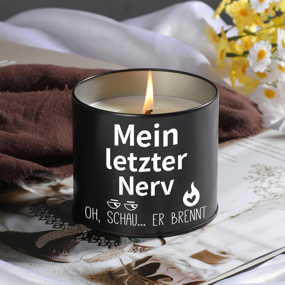 DUFTKERZE Metall Schwarz "Mein letzter Nerv" 9OZ - Schwarz, Paraffin (7.5cm)