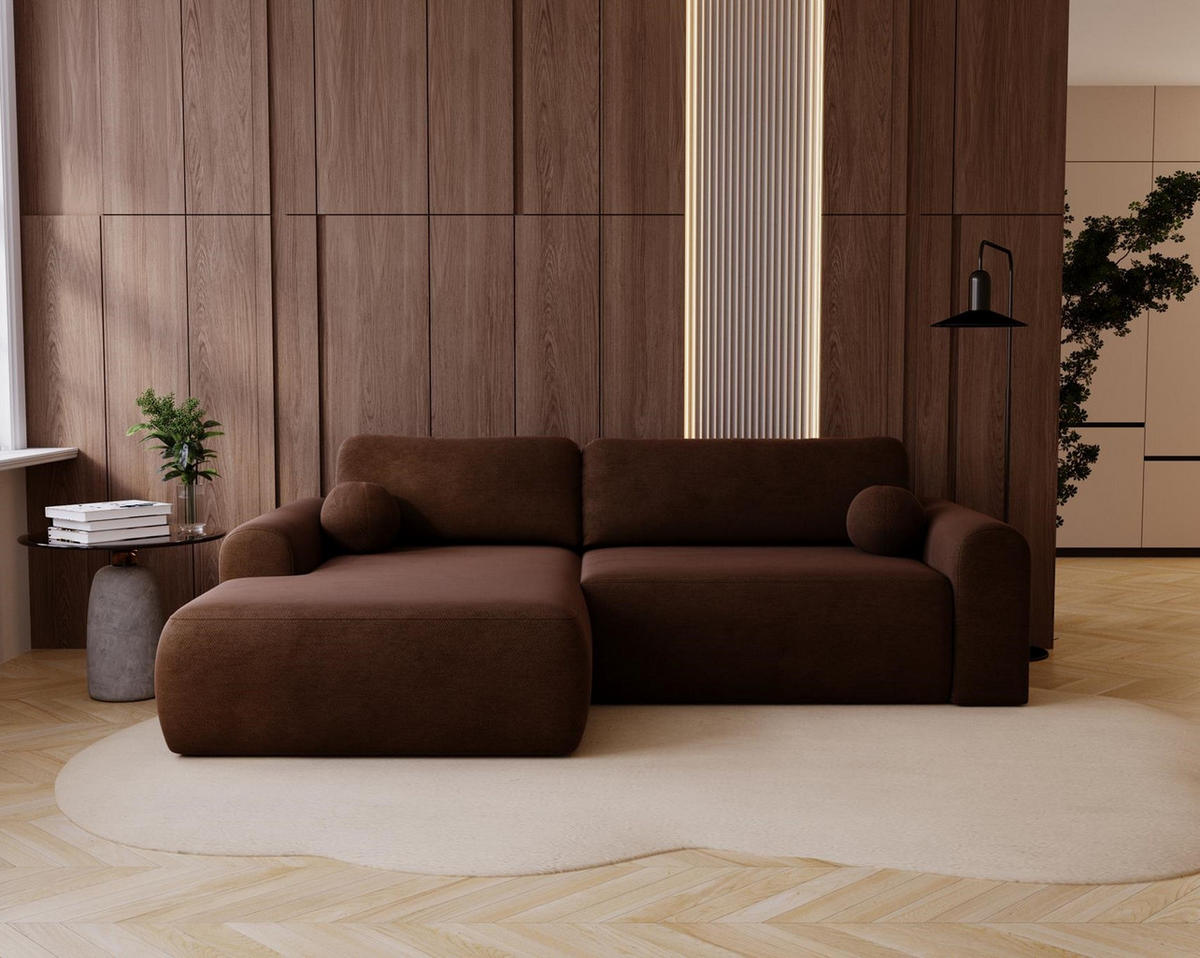 ECKSOFA Aurora Braun, mit Schlaffunktion in Vena Stoff, linke seite - Braun, Holzwerkstoff/Textil (257/177cm) - Bettso