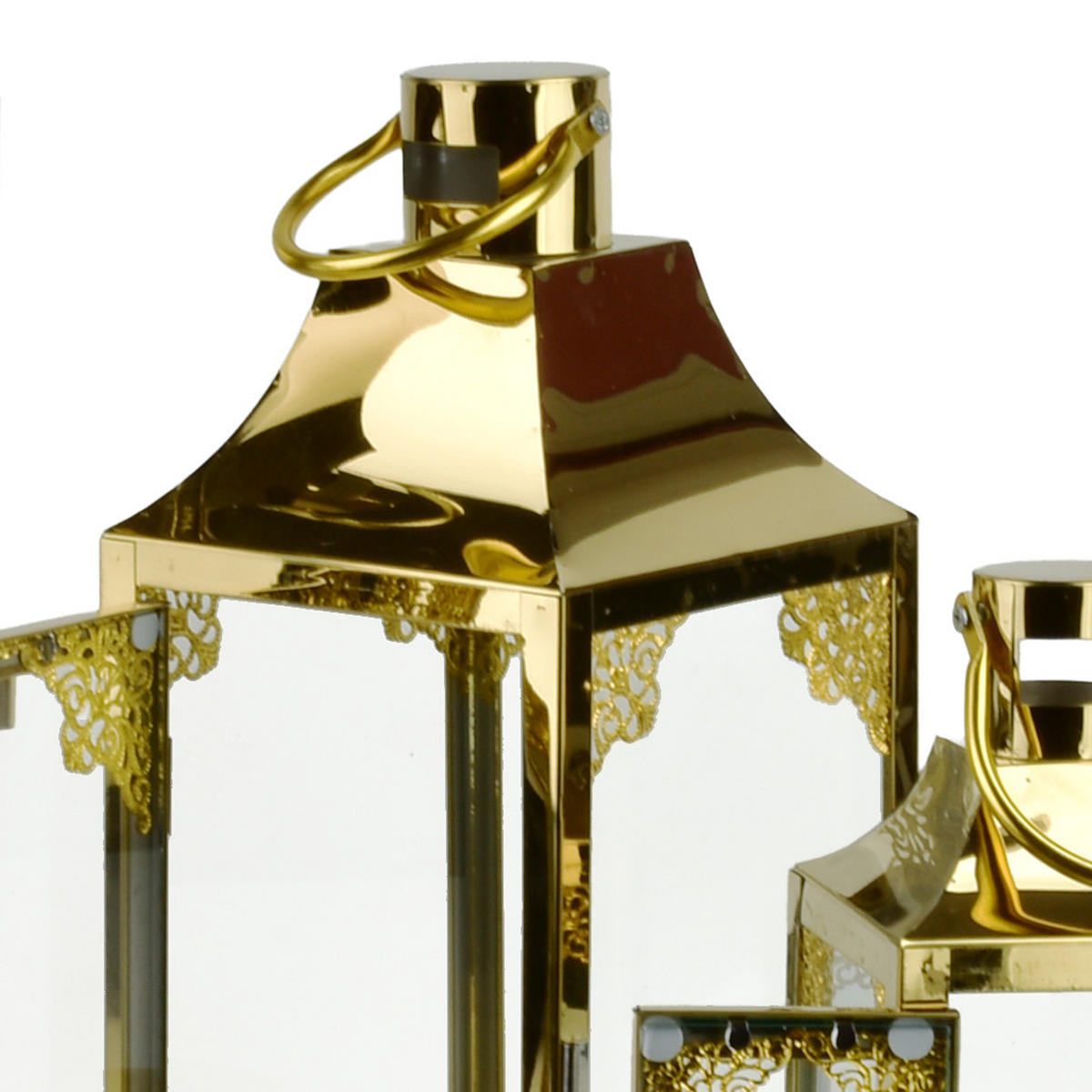 LATERNE Levi 3er Set Gold 18/18/53.5 cm Metall - Goldfarben, Metall (18/53.5/18cm) - Mondex