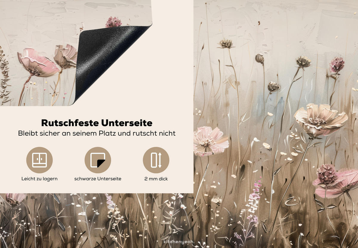 HERDABDECKPLATTE Blumen - Beige - Trockenblumen 75x52 cm - Beige, Kunststoff (75/0.2/52cm) - MuchoWow